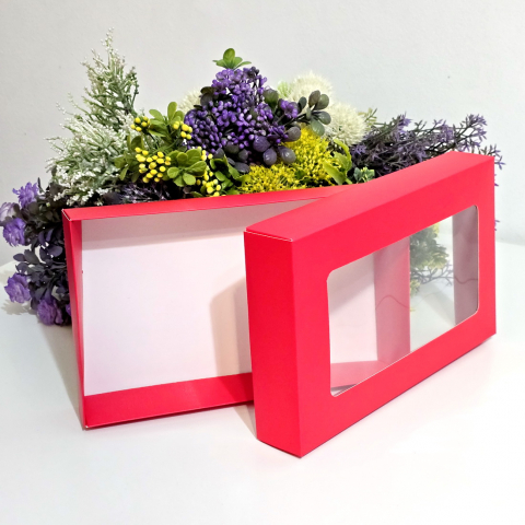 Cutie din carton rosu cu fereastra 25cm x 15cm x 4cm [3]