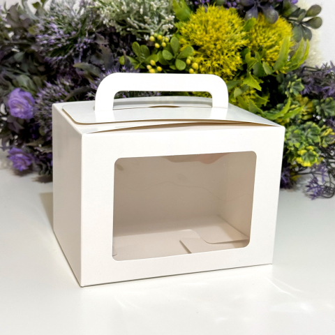 Cutii pentru cadouri - Cutie din carton alba cu fereastra si maner 14cm x 10cm x 10cm
