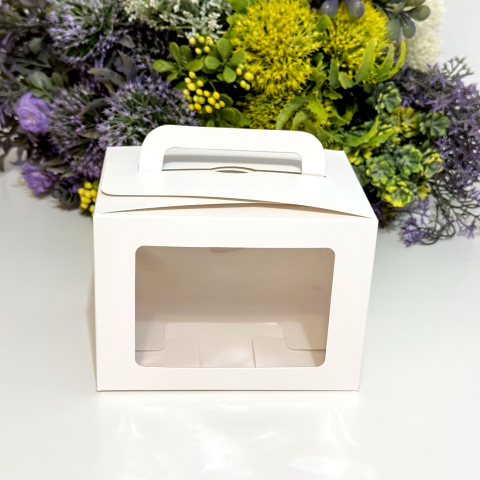 Cutie din carton alba cu fereastra si maner 14cm x 10cm x 10cm [3]
