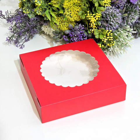 Cutie din carton rosie cu fereastra 20cm x 20cm x 5cm