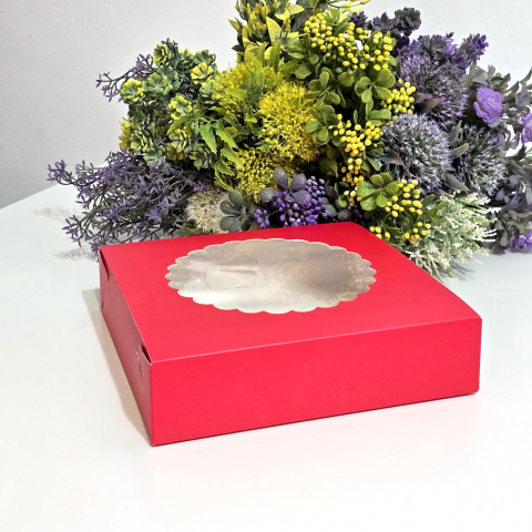 Cutie din carton rosie cu fereastra 20cm x 20cm x 5cm [2]