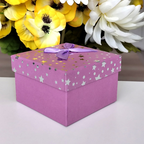 Cutie din carton mov cu funda si stelute 8.5cm x 8.5cm x 5.5cm [2]