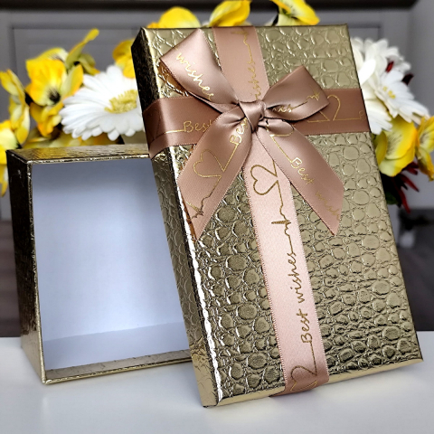 Cutie din carton auriu cu funda 19cm x 12cm x 7cm [3]