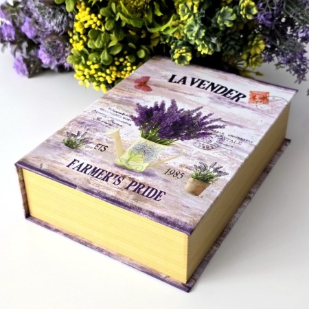 Cutii pentru cadouri - Cutie din carton tip carte model lavanda 22cm x 15,5cm x 6cm
