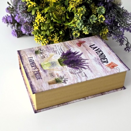 Cutii pentru cadouri - Cutie din carton tip carte model lavanda 25cm x 18,5cm x 7cm
