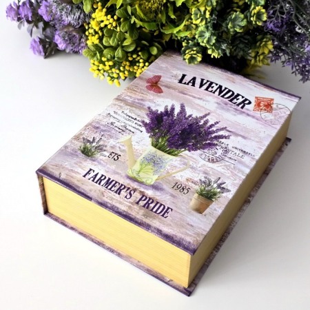 Cutii pentru cadouri - Cutie din carton tip carte model lavanda 28,5cm x 21,5cm x 8cm