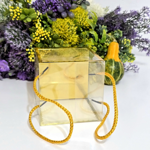 Cutie din plastic transparent cu manere din snur auriu 10cm x 10cm x 11 cm [6]