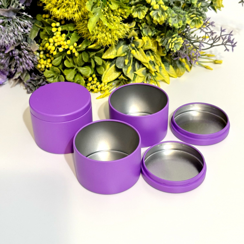 Cutii pentru cadouri - Cutii metalice mov reutilizabile cu capac pentru lumanari