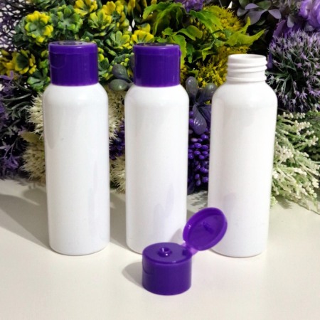 Flacoane albe rotunde 100 ml cu capac mov flip-top [3]