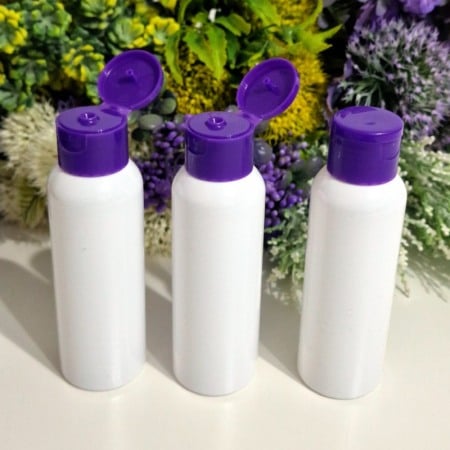 Flacoane albe rotunde 100 ml cu capac mov flip-top [2]