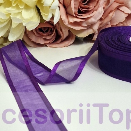 Panglici decorative - Panglica organza mov cu bordura