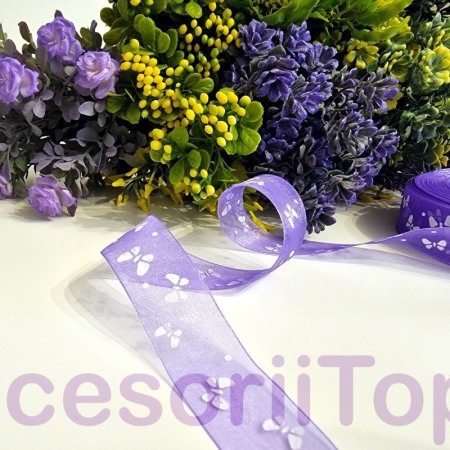 Panglica organza mov cu fluturi albi [3]