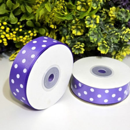 Panglici decorative - Panglica ripsata mov cu buline albe rola