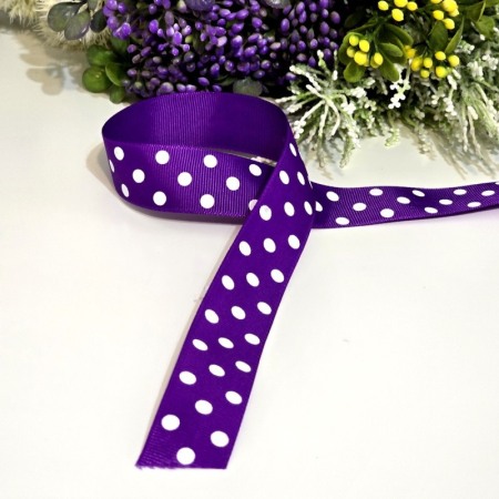 Panglici decorative - Panglica ripsata mov cu buline mari albe