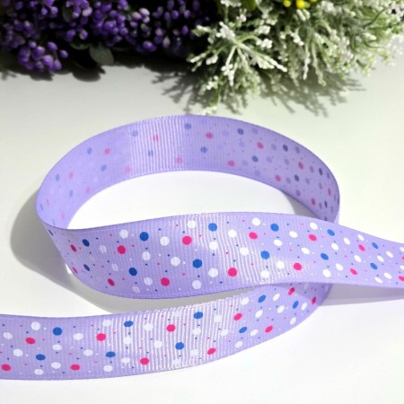 Panglica ripsata mov cu buline rosii albe si albastre 3cm [1]