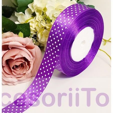 Panglica satin mov cu buline albe [3]