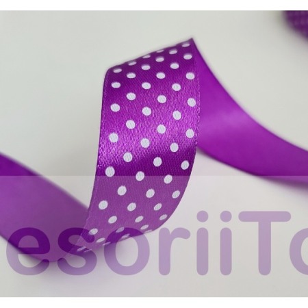Panglica satin mov cu buline albe [2]