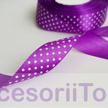 Panglica satin mov cu buline albe [1]