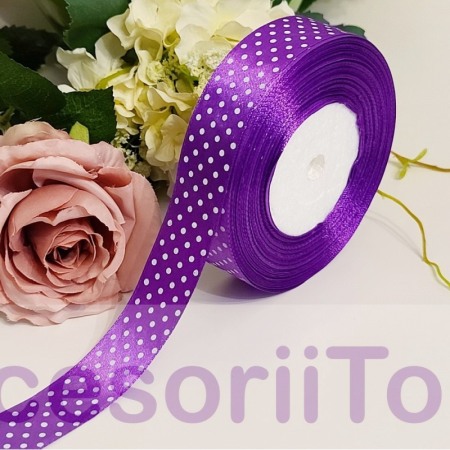 Panglici decorative - Panglica satin mov cu buline albe