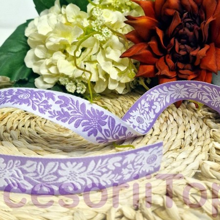 Panglici decorative - Panglica tesuta cu model floral mov