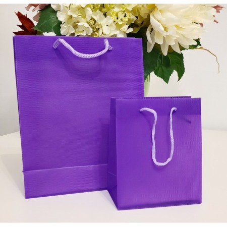 Pungi pentru cadouri - Punga plastifiata mov cu maner 14cm x 11,5cm