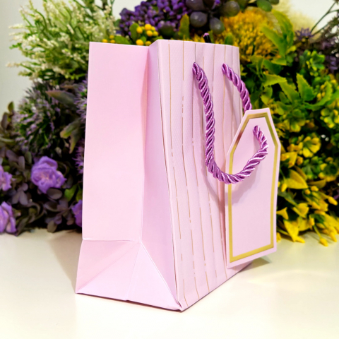 Pungi din carton mov cu eticheta 15cm x 12cm [1]