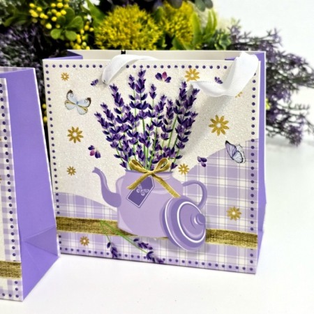 Pungi din carton model lavanda cu manere albe 15cm x 14,5cm [7]