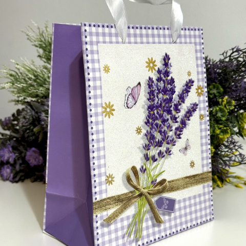 Pungi din carton model lavanda cu manere albe 23cm x 18cm [3]
