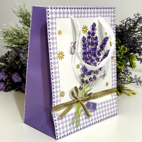 Pungi din carton model lavanda cu manere albe 23cm x 18cm [5]