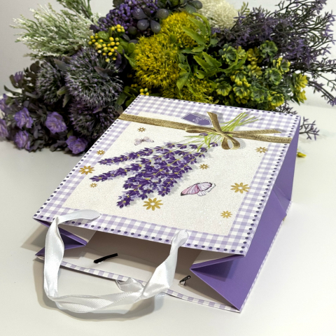 Pungi din carton model lavanda cu manere albe 23cm x 18cm [4]