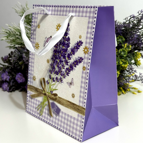 Pungi din carton model lavanda cu manere albe 23cm x 18cm [1]
