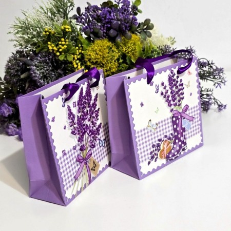 Pungi din carton model lavanda cu manere mov 15cm x 14,5cm [10]