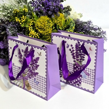 Pungi din carton model lavanda cu manere mov 15cm x 14,5cm [11]