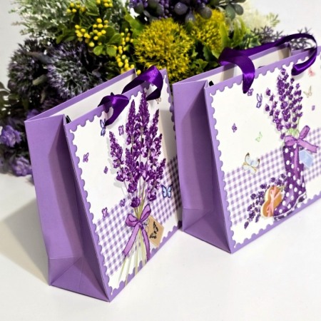 Pungi din carton model lavanda cu manere mov 15cm x 14,5cm [9]