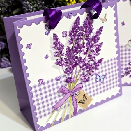 Pungi din carton model lavanda cu manere mov 15cm x 14,5cm [5]
