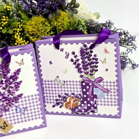 Pungi din carton model lavanda cu manere mov 15cm x 14,5cm [8]