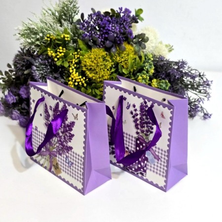 Pungi din carton model lavanda cu manere mov 15cm x 14,5cm [7]