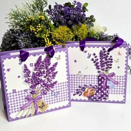 Pungi din carton model lavanda cu manere mov 15cm x 14,5cm [6]