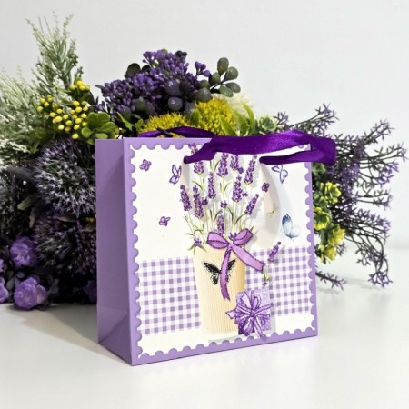 Pungi din carton model lavanda cu manere mov 15cm x 14,5cm [2]