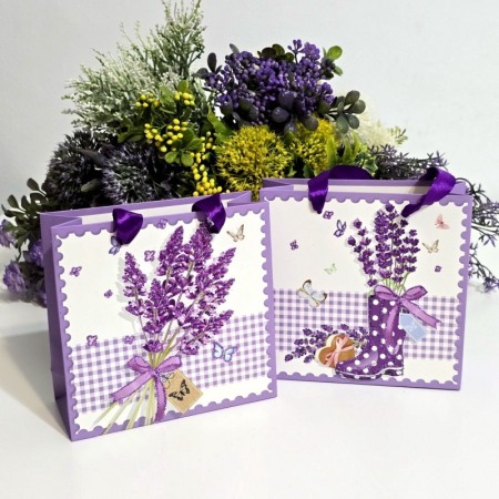 Pungi din carton model lavanda cu manere mov 15cm x 14,5cm [3]