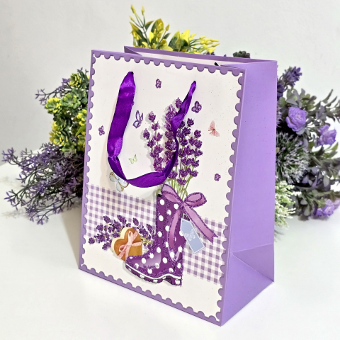 Pungi din carton model lavanda cu manere mov 23cm x 18cm [3]