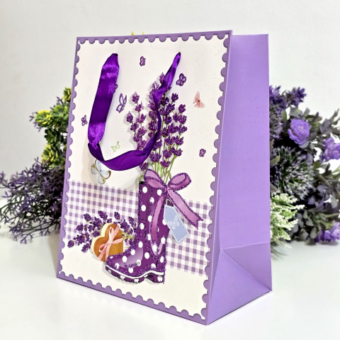 Pungi din carton model lavanda cu manere mov 23cm x 18cm [2]