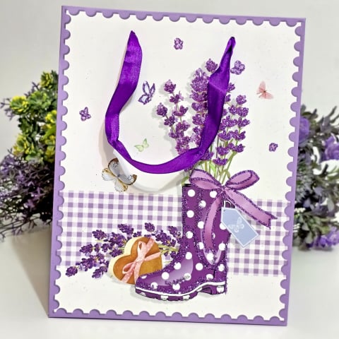Pungi din carton model lavanda cu manere mov 23cm x 18cm [1]