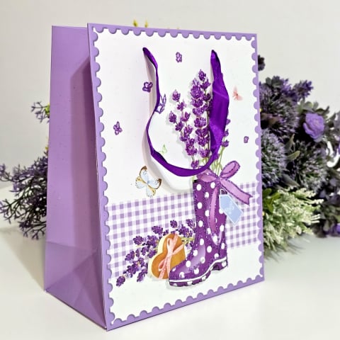 Pungi pentru cadouri - Pungi din carton model lavanda cu manere mov 23cm x 18cm