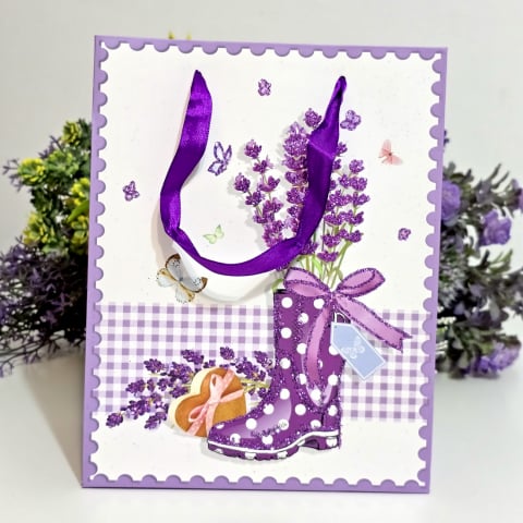 Pungi din carton model lavanda cu manere mov 23cm x 18cm [4]
