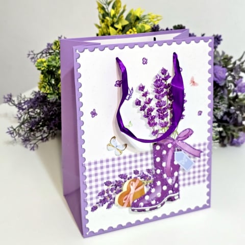 Pungi din carton model lavanda cu manere mov 23cm x 18cm [5]