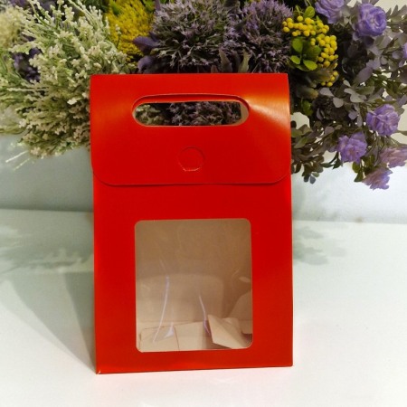 Pungi din carton rosu cu fereastra si inchidere 20cm x 13.5cm [3]