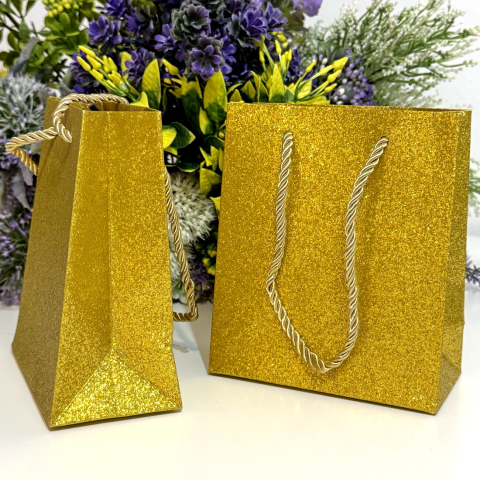 Pungi din carton auriu cu sclipici 14cm x 12cm [6]