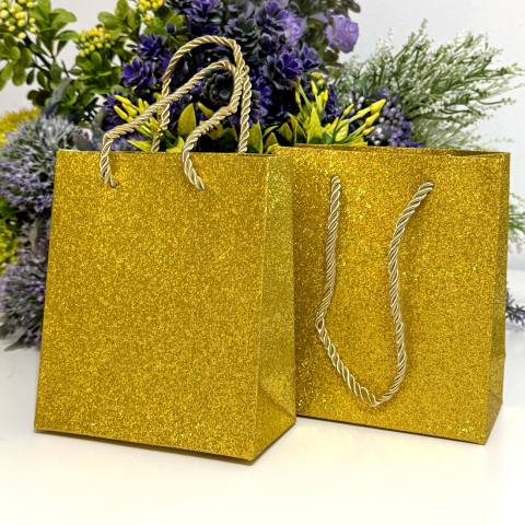 Pungi din carton auriu cu sclipici 14cm x 12cm [4]