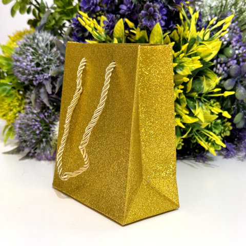 Pungi din carton auriu cu sclipici 14cm x 12cm [2]